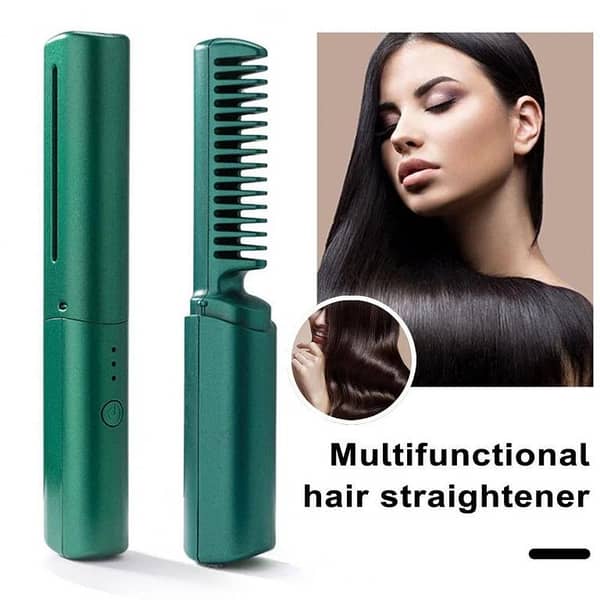 Cordless Hair Straightener Brush with Anti-Scald design, 70 minutes battery life, USB rechargeable for home or travel