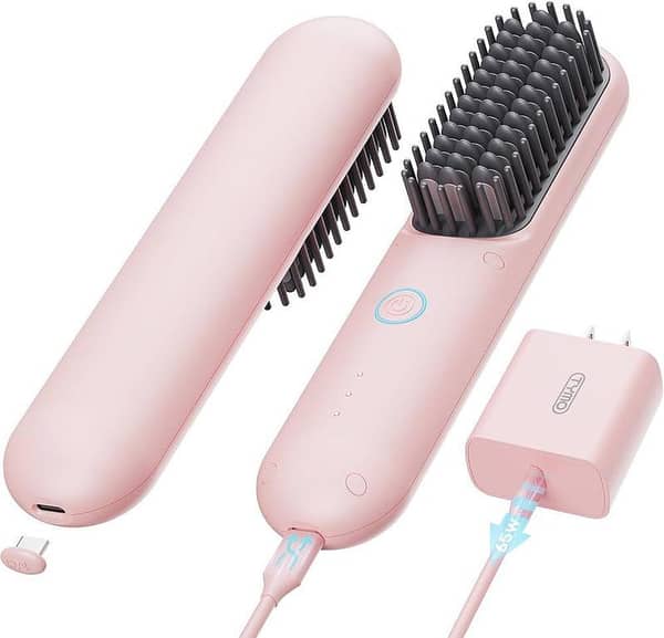 Wireless Cordless Hair Straightening Brush for Women – USB Rechargeable Mini Hot Comb with Negative Ions