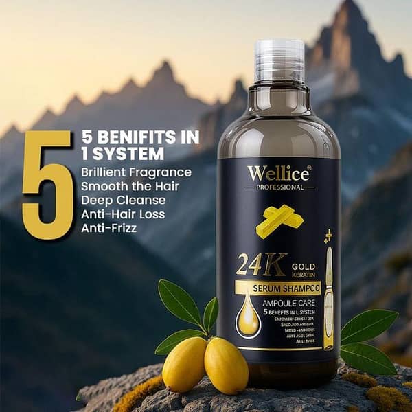 Original Wellice 24k Gold Keratin Serum Shampoo. Brillient Fragrance. Smooth Hair. Deep Cleanse. Anti Hair Loss. Anti Frizz