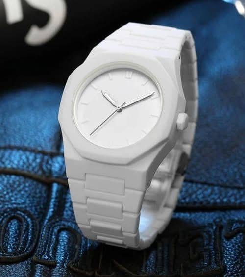 White Aura Lightweight Watch with Butterfly Lock – Classic Analog Dial