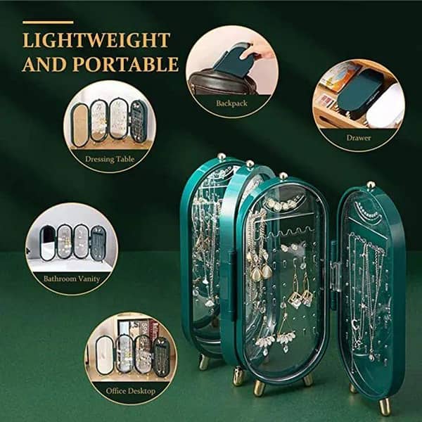 Foldable Jewelry Organizer with Mirror, Earring and Necklace Holder – Dustproof Display Box
