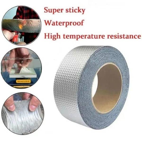 1.5m Super Strong Waterproof Butyl Aluminum Rubber Foil Tape Repair Adhesive Leak Proof Tape Seal for Surface Crack Pipe Rupture High Strength Double Side Adhesive Tissue Tape, Magic tape, Strong tape
