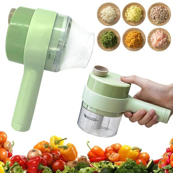 4 in 1 Portable Electric Vegetable Cutter Set Mini Wireless Food Processor for Garlic, Chili, Onion, Celery, Ginger, and Meat