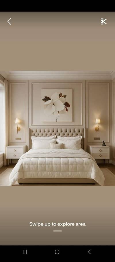 upholstered bed with a headboard and base.