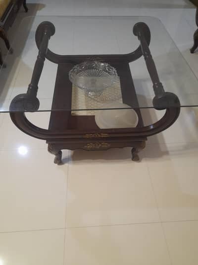Wooden Heavy Glass Top Center Table