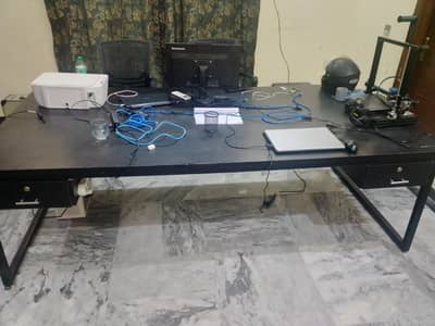 Hand Maded Wood and Steel 8-Person Office Workstation Table for Sale