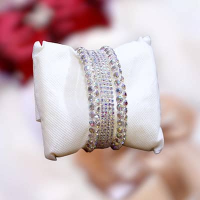 Turkish Design Silver Plated Crystal Kara Bangle - 6 Pcs Set