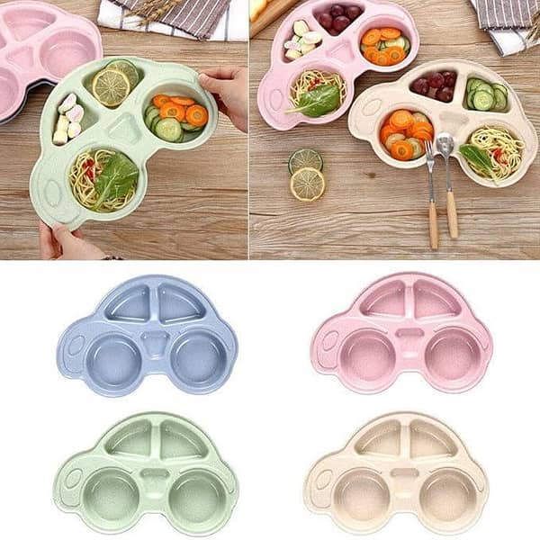 Car Shape Children Kids Snack Tray Divided Food Lunch Plate Dish Bowl