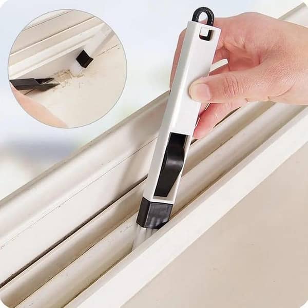2-in-1 PP Plastic Multi-Function Window Slot Brush with Dustpan for Screen Keyboard Drawer Wardrobe Corner Gap Dust Cleaning (20 x 2 cm, Multicolour)