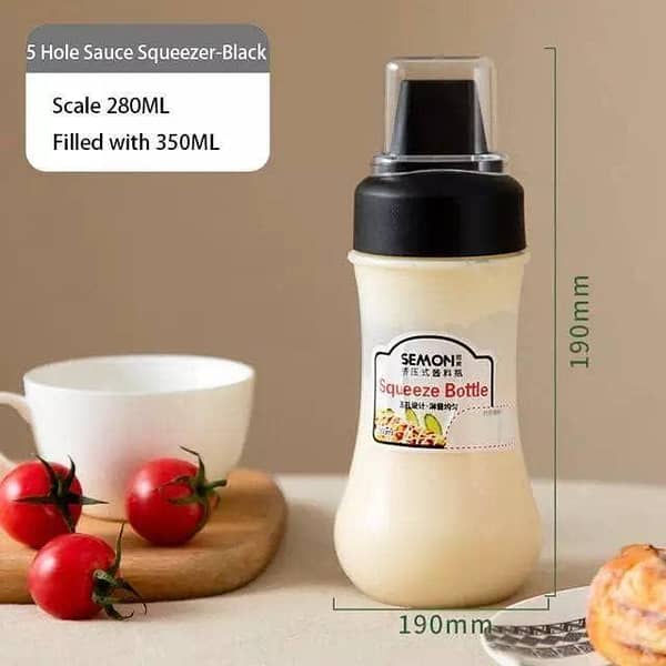 350ml Squeeze Bottle | Portable Sauce Bottle with Lid Five Holes | Sauce Dispenser Bottle, Multipurpose Kitchen Tools,Olive Oil Dispenser for Kitchen Use