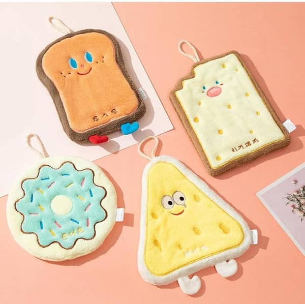 (PACK OF 2)Cute Cartoon Hand Towel Hanging Kitchen Hand Wipe Quick Dry Wipe Three Layers of Thickened Coral Flannel Towel Handkerchiefs