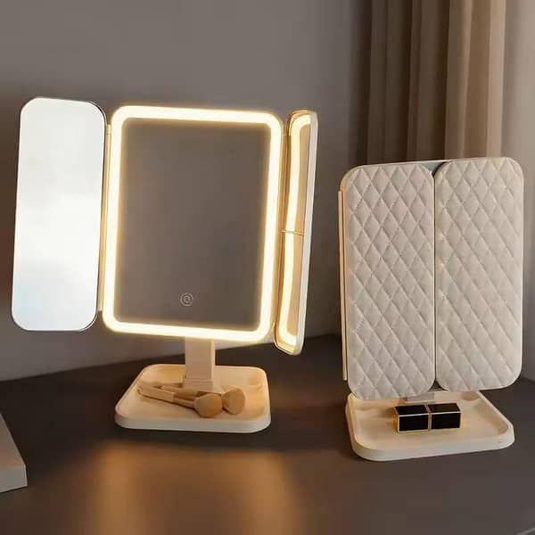 Folding Makeup Mirror with LED Lights – 270° Adjustable Tri-Fold Vanity Mirror