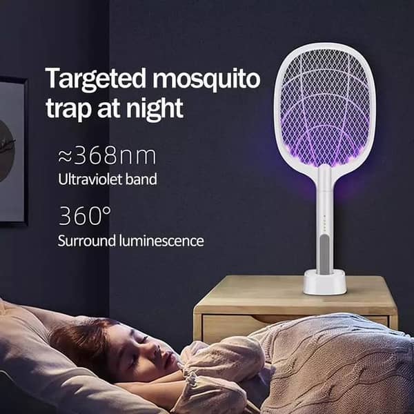 2 In 1 Electric Mosquito Killer with UV Light, LED Lamp, and USB Rechargeable Racket