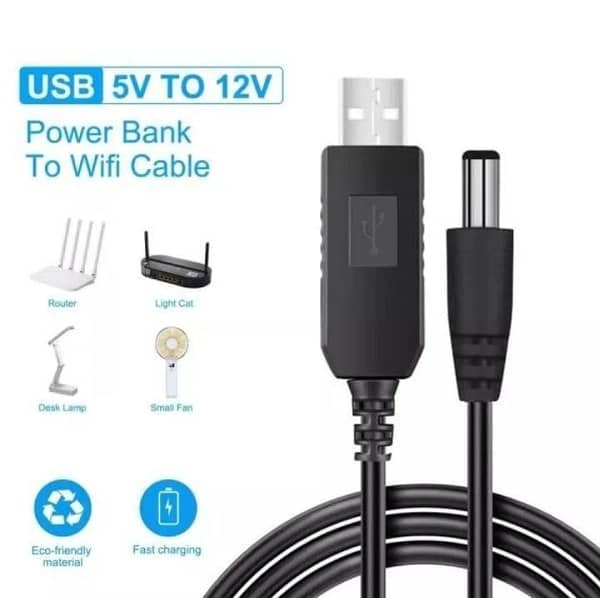 Router Cable WiFi to Powerbank Cable Connector DC 5V 9V 12V USB Cable Boost Converter Step-up Cord for Wifi Router By Mega Gadget