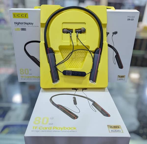 UCCI UN-03 Sports Neckband Wireless Bluetooth Earphones with Digital Display, 80-Hour Battery, TF Card Support, Bluetooth 5.0
