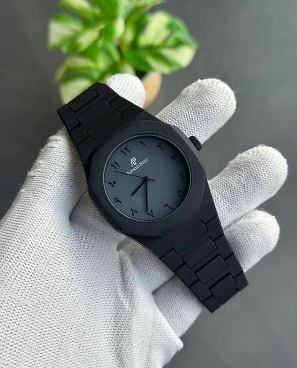 Black Arabic Aura Watch for Men with Arabic Numerals and Premium Quartz Movement