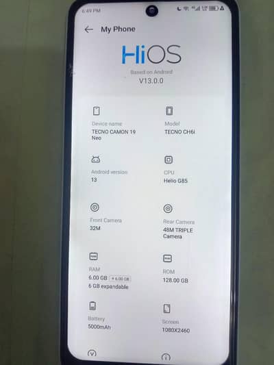 tecno cammon 19 neo 10/8 condition