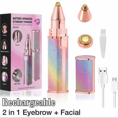 2 in 1 Rechargeable Eyebrow Trimmer & Facial Hair Remover Imported