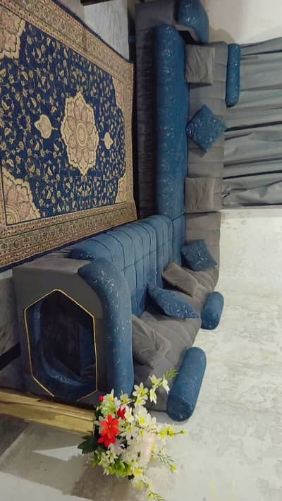 L shape sofa. Brilliant colour, high society fashionable sofas