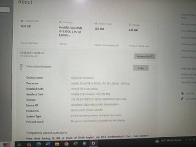 core i5 8 Gen HP 16 256