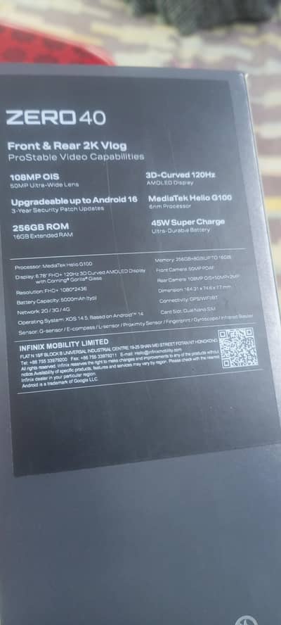 Infinix ZERO 40  16GB/256GB  PTA Approved  Just Box Open