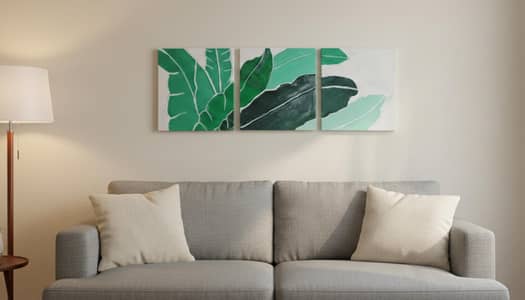 Piece Modern Leaf Painting Set - Handmade home decor wall hanging