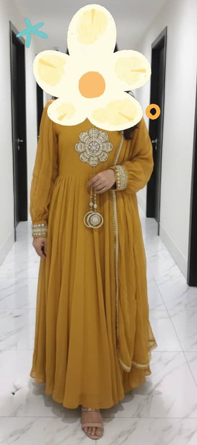 Elegant Mustard Embroidered Anarkali Dress