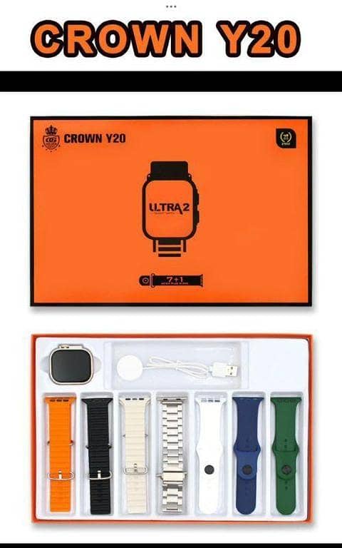 CROWN Y20 Ultra 2 Smart Watch – 7+1 Straps Combo | Ultra Series | Bluetooth Calling | Fitness Tracker