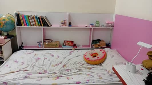 Kids double bed with mattresses and cupboard for sale