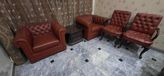 Pure leather luxury sofa set and leather chair