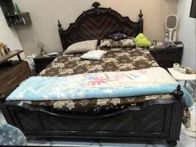 wooden bed set with mattress