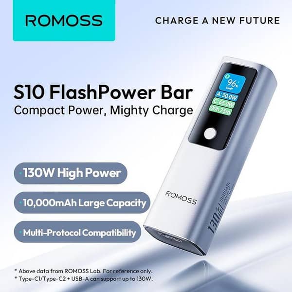 Romoss PPU10, Romoss 130W Power Bank, 10000mAh 130W Power Bank, 100W USB C Power Bank, Laptop Power Bank 100W, Fast Charging Power Bank Pakistan, High Watt Power Bank, PD 20V 5A Power Bank, Gaming Phone Power Bank, Compact 130W Power Bank
