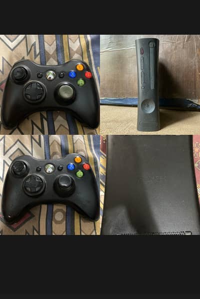 XBOX 360 WITH 2 ORIGINAL WIRELESS CONTROLLER  OR BOX