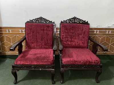Heavy Solid Wood Carved Sofa Chairs (Pair) – Excellent Condition