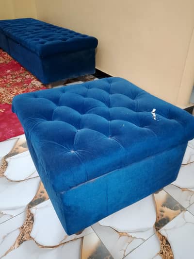 Blue Tufted Sofa / Bench – Good Condition – Urgent Sale