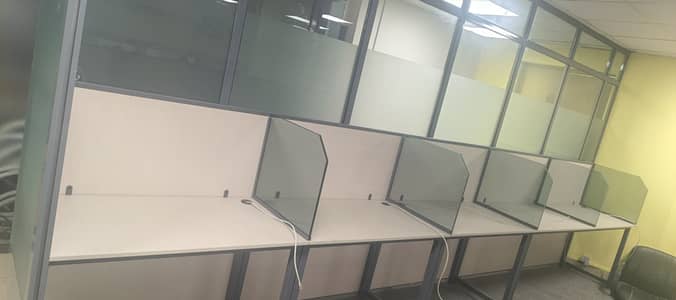 Office Call Centre Work Stations made with Solid Wood and Glass