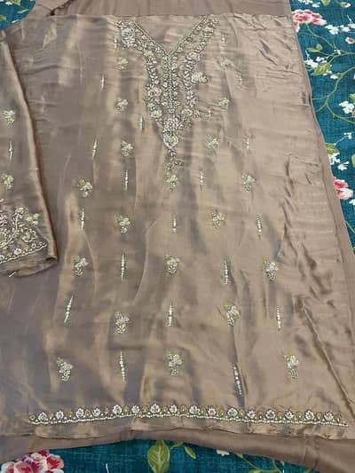 sisha silk unstitched hand emblishment shirt for urgent sale