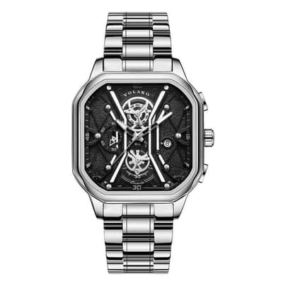 New square large dial fashionable alloy steel watch