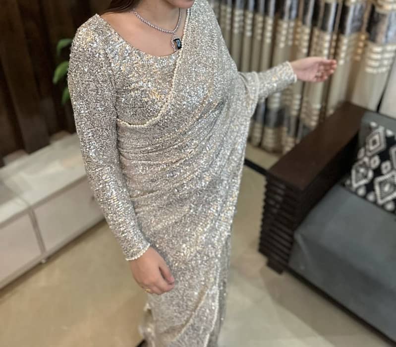 Silver- Sequence Saree 0