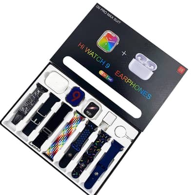 i30 Pro Max Suit Smartwatch 11 in 1 Set with 7 Straps and Earbuds