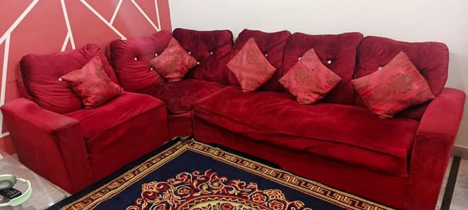 L shape Sofa Set with Red shiny color 