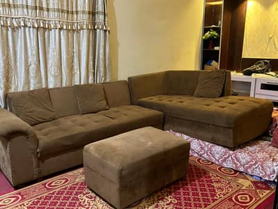 L shape 5 seater sofa  set with ottoman  good condition