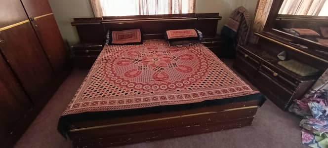 bed, dressing table, side board with mattress