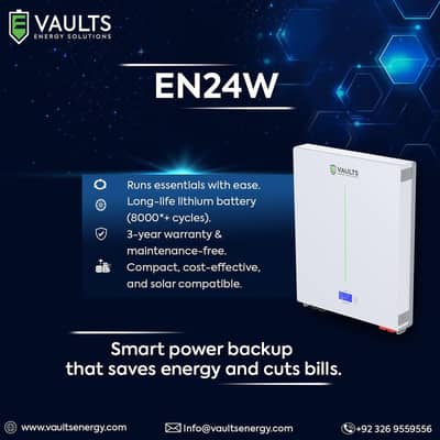 Vaults 12V / 24V / 51V 105Ah Lithium Battery Wall Mount – 8000 Cycles