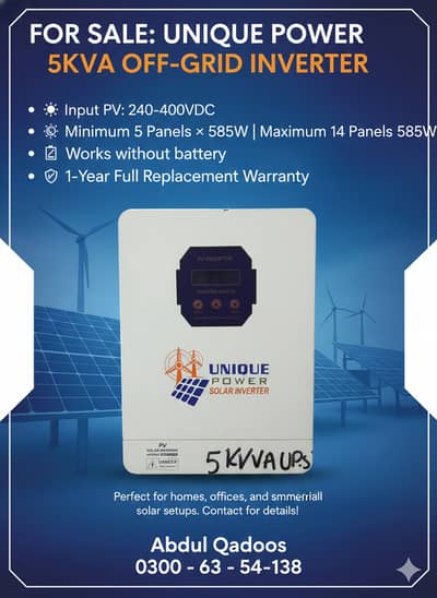 Unique Power 5KVA Off-Grid Inverter (P. S) – No Battery