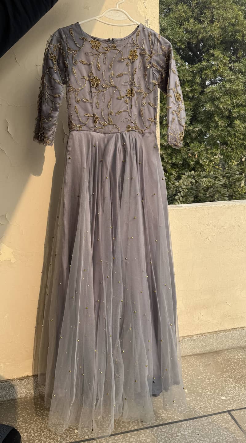 Embroidered Net maxi long | kaam wali maxi 0