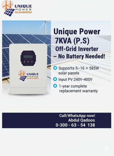 Unique Power 7KVA (P. S) Off-Grid Inverter – Without Battery