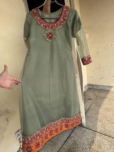 Embroidered net formal dress kaam wala jora