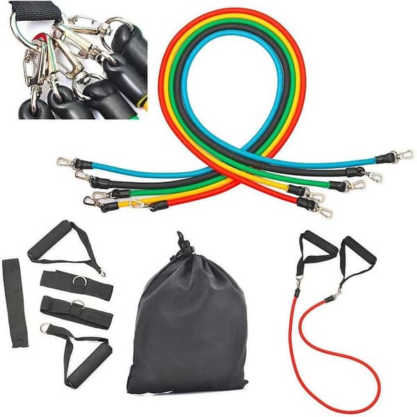 11-Piece Latex Resistance Band Set for Home Fitness with Door Anchor, Ankle Straps, and Carry Bag