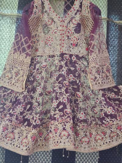 party wear 3 piece short frock with plazooo medium size